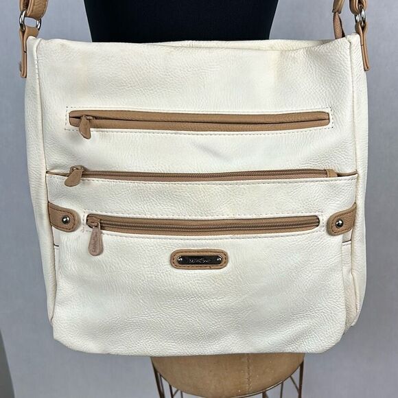 MultiSac Lorraine Womens Crossbody Bag Cream Tan Fax Leather Adjustable Strap Mu - Picture 2 of 13
